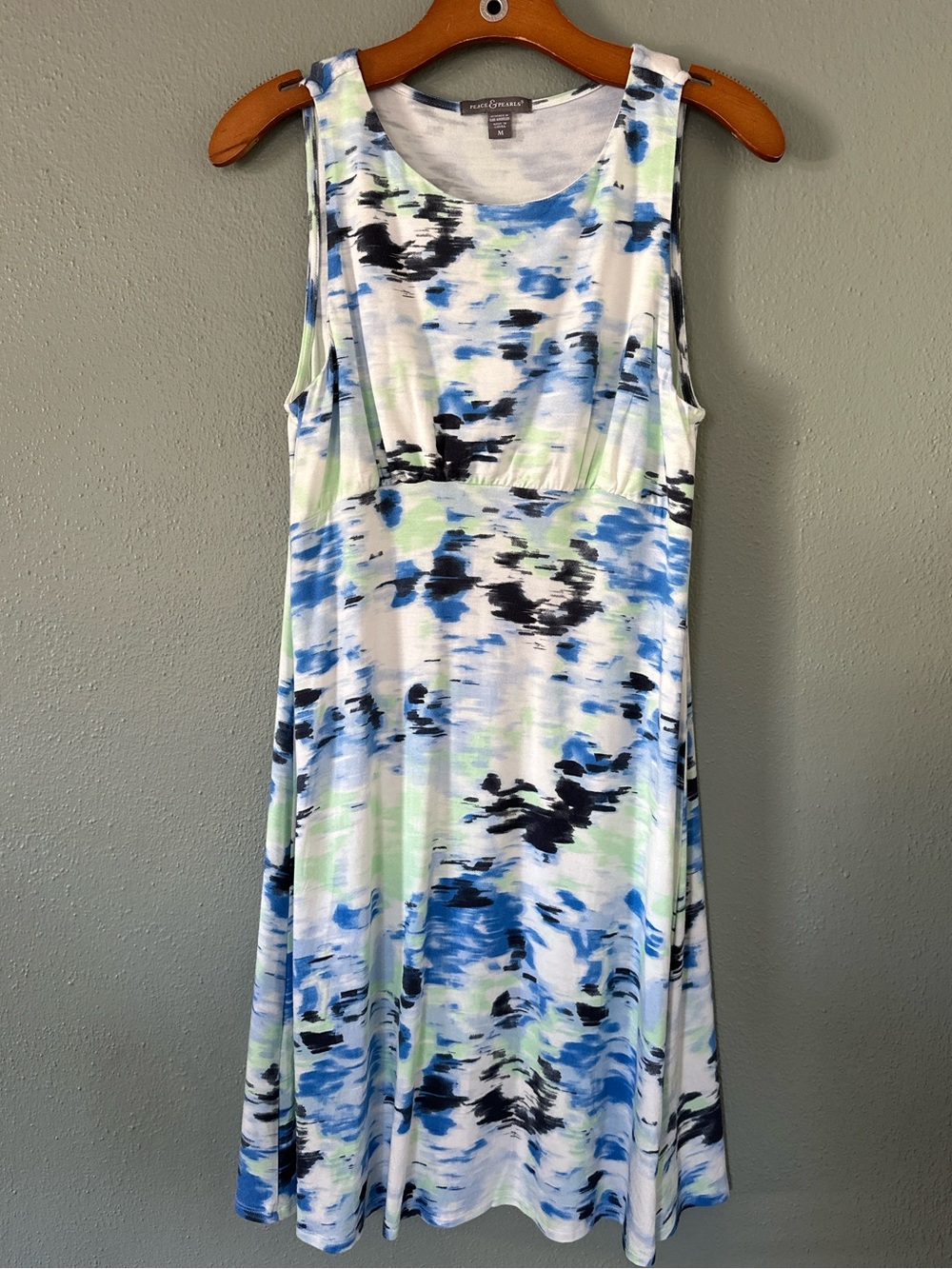 Peace & Pearls Abstract Watercolor Jersey Knit Empire Waist Dress | M